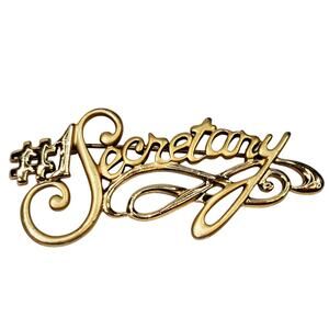 #1 Secretary Pin Brooch Brushed Gold Tone Gift 90s Vtg Retro Gift 2.5"